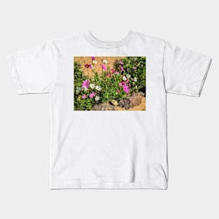 Pink and White Cosmos Garden Kids T-Shirt